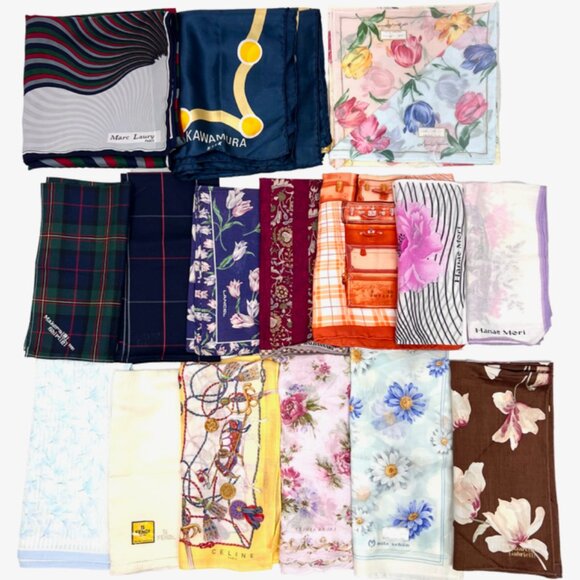BULK  SALE 18 Handkerchiefs +2 Scarf: BURBERRY-Celine-Fendi-DAKS &  More ! (#2) - Picture 2 of 13